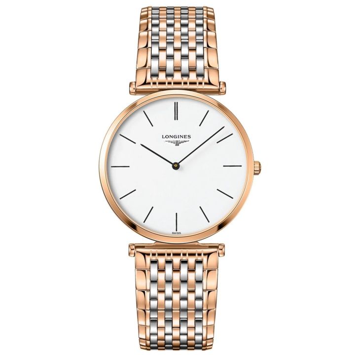 นาฬิกา Longines La Grande Classique หน้าปัดสีขาว กลไกระบบควอตซ์ เคลือบสีโรสโกลด์ | Lazada Thailand