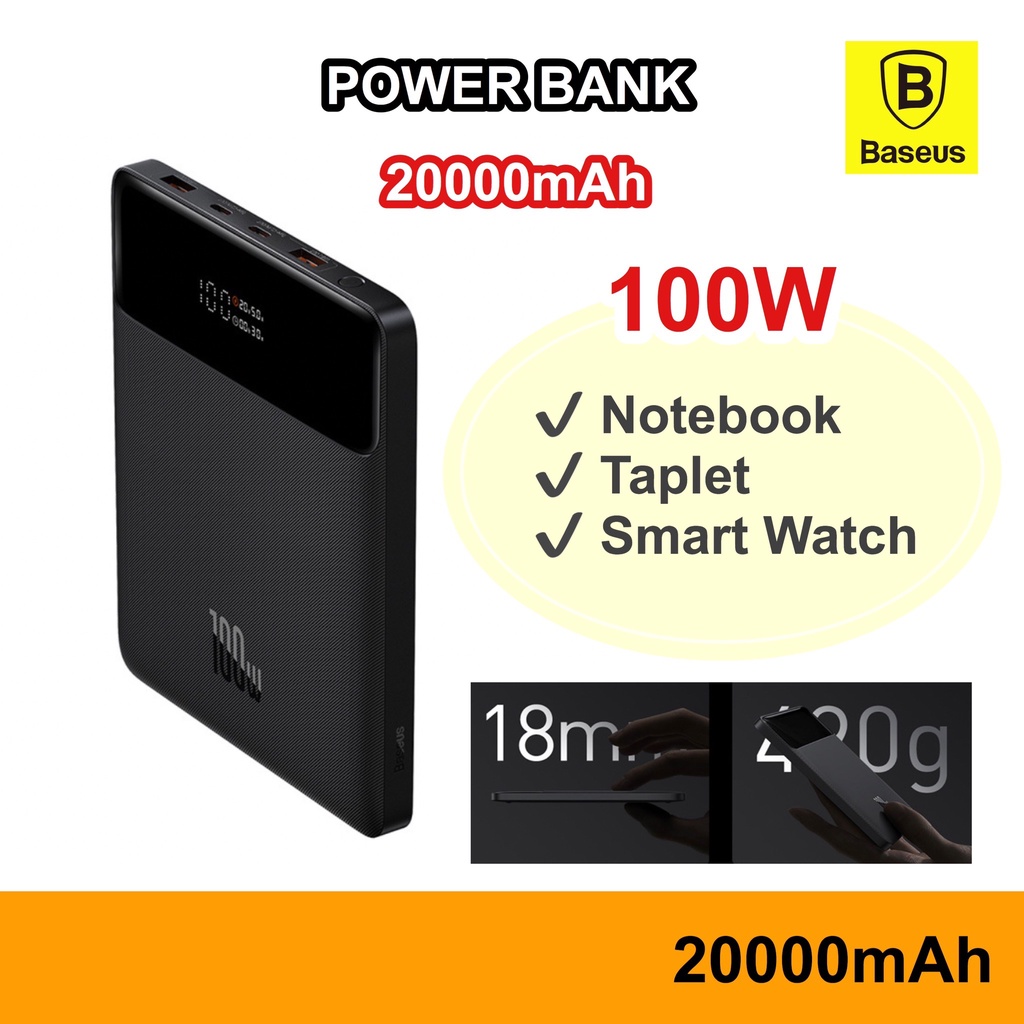 Baseus World Premiere 100W Power Bank 20000mAh Type C PD Fast Charge Powerbank พาวเวอร์แบงค์ Battery Charger USB-C USB C | Shopee Thailand