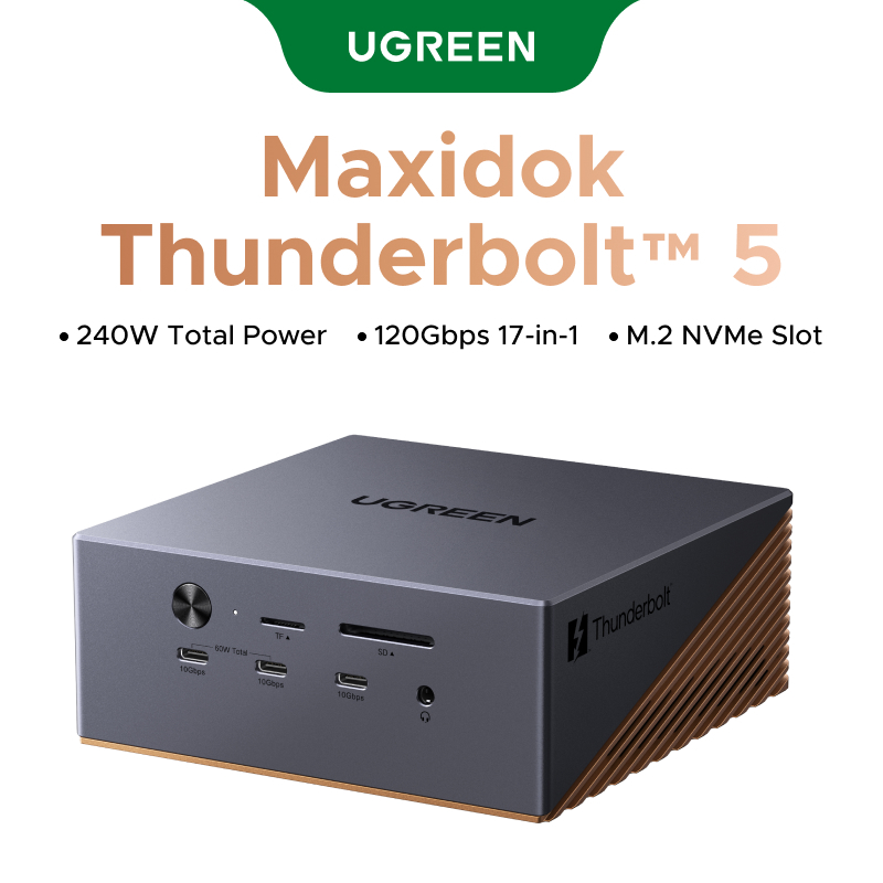 UGREEN Revodk Maxidok Thunderbolt 5 Docking Station 17-in-1 พร้อมความเร็ว 120Gbps 8TB M.2 SSD Slot 240W Total Power 8K @ 60Hz Dual Display 2.5Gb Ethernet Intel Intel Intel Intel Intel Intel Intel Intel Intel Intel Intel Intel Intel Intel Intel Intel Intel