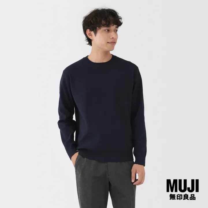 มูจิ เสื้อสเวตเตอร์คอกลมผ้ามิลาโนแขนยาว ผู้ชาย - MUJI Washable Milano Ribbed Crew Neck Sweater รุ่น AA0TFA5A | Lazada Thailand