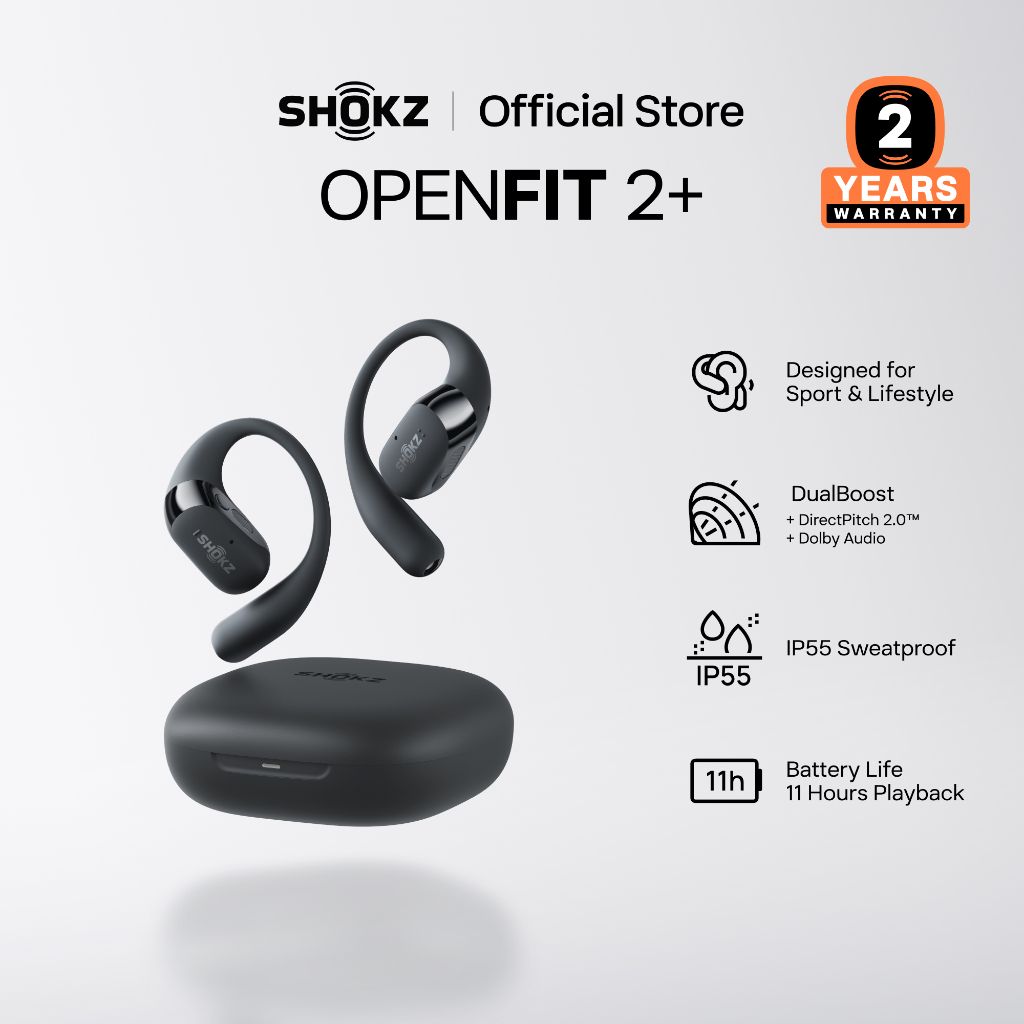 SHOKZ T921 OpenFit 2+ ดีไซน์แบบ Open-Ear เพื่อความสบายสูงสุดในการสวมใส่ | ไดรเวอร์คู่ ถ่ายทอดรายละเอียดเสียงที่ครบถ้วน | รับรู้เหตุการณ์รอบตัวได้อย่างต่อเนื่อง | ใช้งานได้นานรวมสูงสุด 48 ชั่วโมง พร้อมรองรับการชาร์จแบบไร้สาย