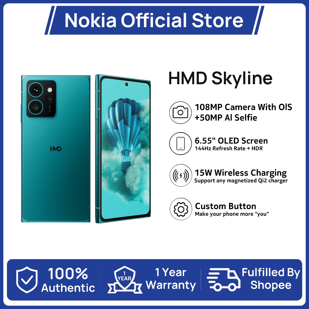 Hmd Skyline 5G สมาร์ทโฟน Android 15 108MP Triple Cam + 50MP Selfie 6.55 หน้าจอ OLED 144Hz ปุ่มที่กําหนดเอง | Shopee Thailand