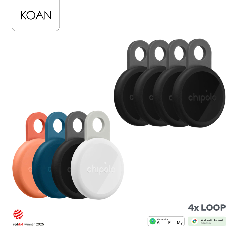 อุปกรณ์ติดตาม Chipolo Loop 4 Pack -  Coral, Navy, Charcoal, Chalk /  Charcoal