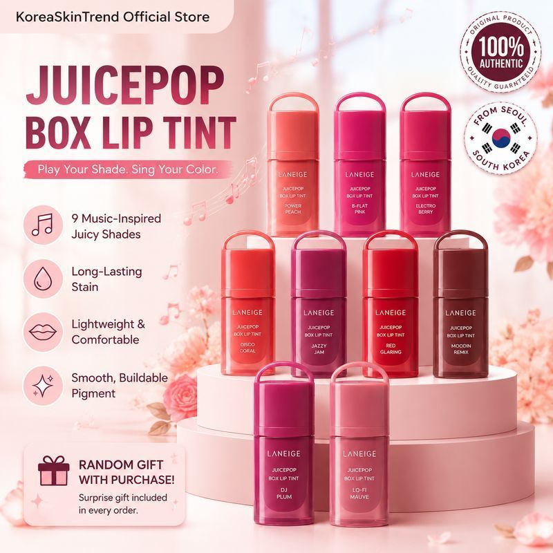LANEIGE JuicePop Box Lip Tint - Long-Lasting Hydrating Lightweight Tint, Buildable Juicy Color 9 เฉดสี