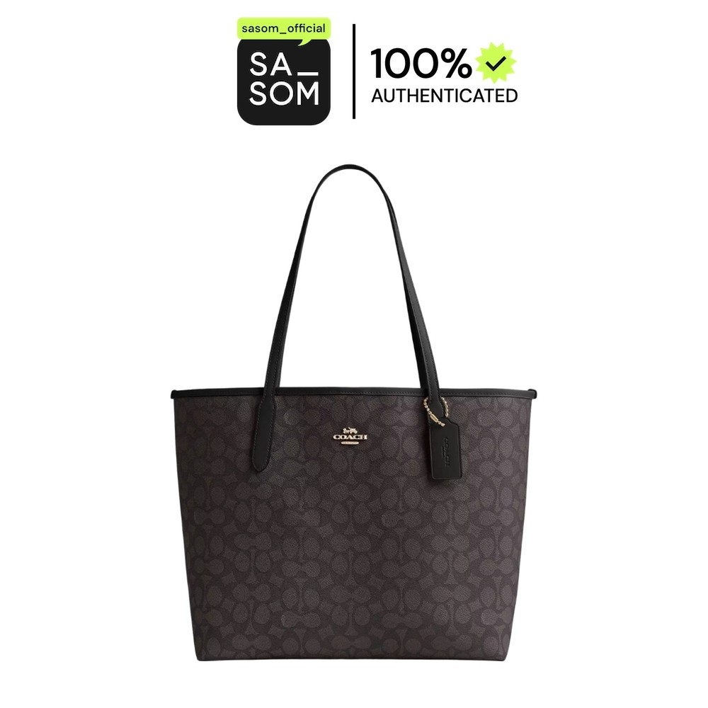 Coach City Tote Bag In Signature Canvas With Gold Hardware Black | ของแท้ ตรวจสอบโดย SASOM