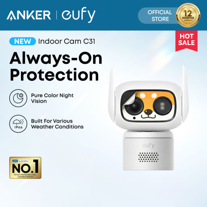 ANKER eufy Security กล้องวงจรปิดมีสาย C31, กล้องในบ้าน/กลางแจ้ง, IP66, ครอบคลุม 360° ด้วยการหมุนและเอียง, บันทึกตลอด 24/7, ติดตามอัตโนมัติ, ไม่ต้องสมัครสมาชิก, ภาพสีกลางคืน, AI ตรวจจับคน/ยานพาหนะ/สัตว์เลี้ยง/เสียงร้องไห้ | Lazada Thailand
