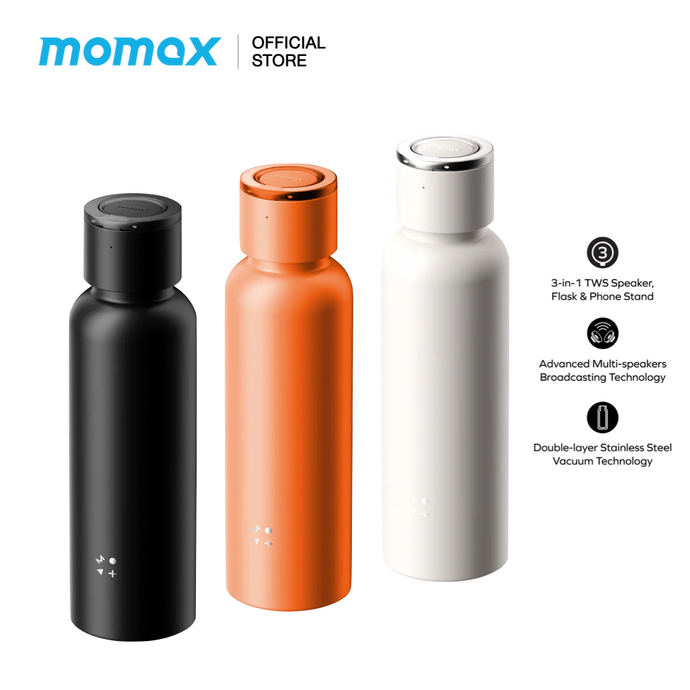 MOMAX ขวดน้ำ 3-in-1 1-VIBE Bottle Magnetic Wireless Speaker Flask - Flask, TWS Speaker, Phone Stand | Shopee Thailand