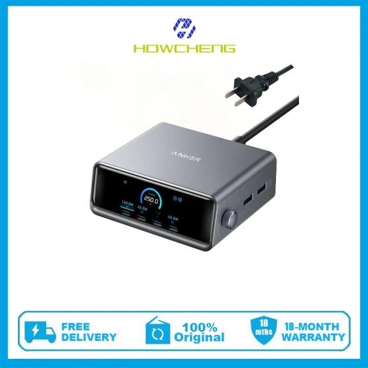 Anker Prime 250W USB-C Charger, Ultra-Fast 6-Port GaN Charging Station, 2.26" LCD Display and Smart Control Dial, Compatible with MacBook Pro/Air, iPhone 15/14/13, Pixel, Galaxy, and More | Lazada Thailand