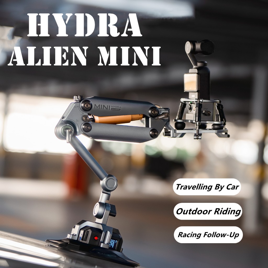 TILTA Hydra Alien Mini ตัวยึดแขนดูดซับแรงกระแทกรถยนต์ ถ้วยดูดอิเล็กทรอนิกส์สำหรับการถ่ายภาพกีฬา For DJI Action 3/4 DJI Pocket 3 Pocket 4 Insta360 X4/X3