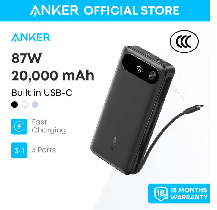 Anker PD 87W Portable Charger USB-C Power Bank 20000mAh with 30W Power Delivery Power Bank for iPhone 17/16/15 pro max Realme、Xiaomi、Samsung S25/S24 | Lazada Thailand