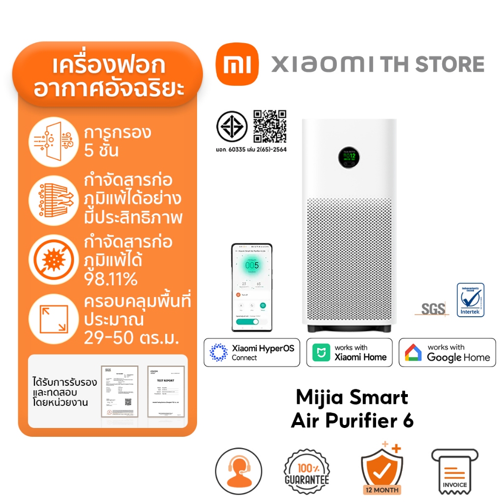 Xiaomi Mijia Smart Air Purifier 6 /Plus/4 Compact กรองอากาศ | เซ็นเซอร์ฝุ่น | 443m³/h อนุภาค CADR | UVC | PM1 | PM2.5