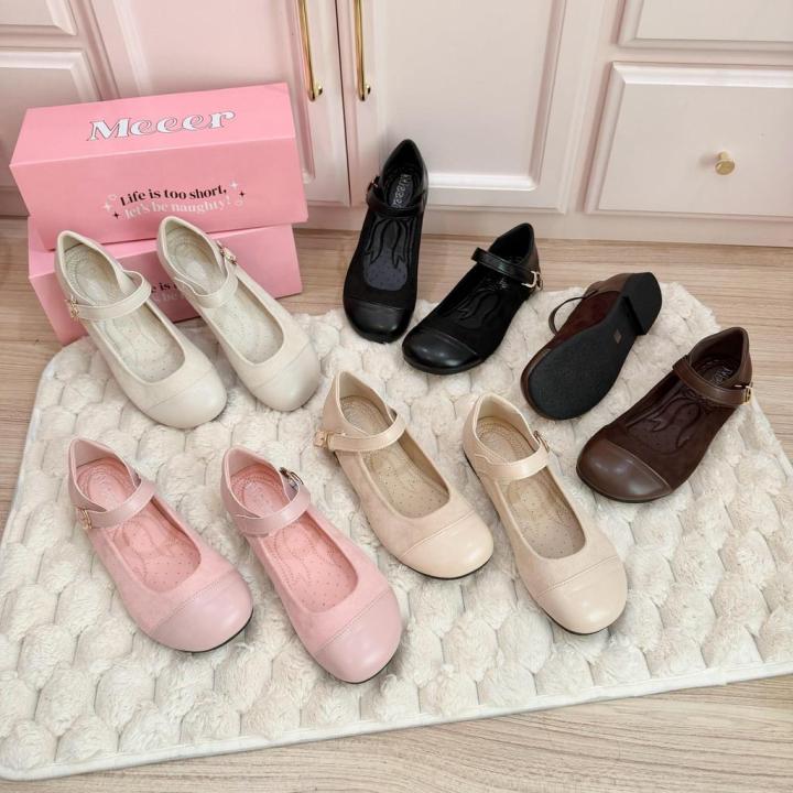 Meeer Dolly Jane รองเท้าคัตชู ทรงแมรี่เจน หัวมน ส้นแบน Two-Tone แต่งหนังกลับ | Lazada Thailand