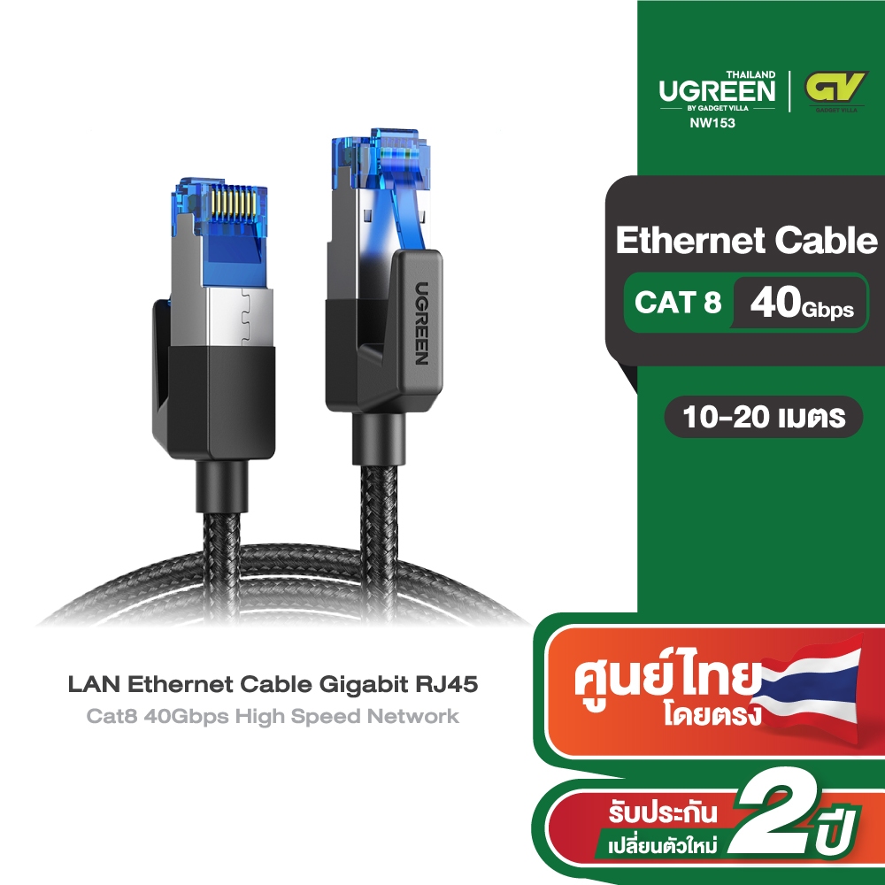 UGREEN รุ่น NW153 สายแลน Cat8 LAN RJ45 Ethernet Cable 2000MHz Bandwidth 40Gbps High Speed Cable routers, ADSL