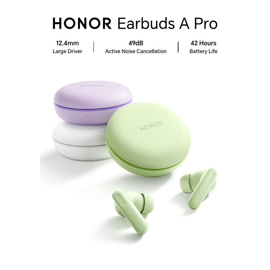 HONOR Earbuds A Pro หูฟังไร้สายบลูทูธ 5.3 ANC ชุดหูฟังลดเสียงรบกวนแบบแอคทีฟ TWS 42 ชั่วโมงอายุการใช้งานแบตเตอรี่ IP54 | Shopee Thailand