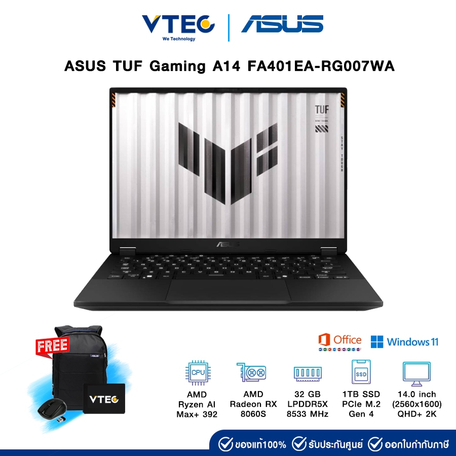 Asus TUF Gaming A14 FA401EA-RG007WA | AMD Ryzen AI MAX+ | RX 8060S | 32GB LPDDR5X | 1TB M.2 | 14" 165Hz | | Windows 11 | Shopee Thailand