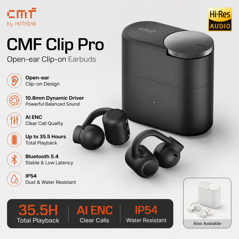 CMF Clip Pro หูฟังไร้สายเสียงความละเอียดสูง LDAC ANC 100H แบตเตอรี่บลูทูธ 5.4 ชุดหูฟังแบบครอบหู | Shopee Thailand