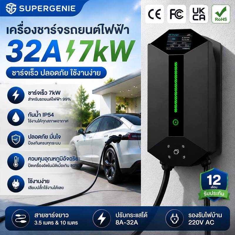 【จัดส่งในประเทศ】EV Wallbox Charger Type 2 Smart AC 7kW เครื่องชาร์จรถไฟฟ้าภายในบ้าน ระบบป้องกันไฟ ตัดไฟอัตโนมัติ | Shopee Thailand
