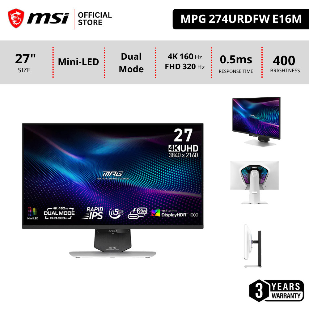 MSI MPG 274URDFW E16M , Rapid IPS with Mini-LED Monitor จอคอมพิวเตอร์ 27"