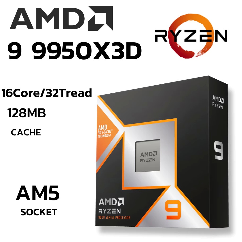 CPU (ซีพียู) AMD RYZEN 9 9950X3D - 16C 32T 4.3-5.7GHz (AMD SOCKET AM5)