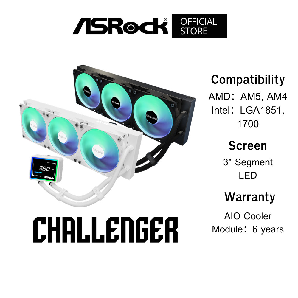 ASROCK Challenger 360 Digital AIO Cooling (ชุดน้ำระบบปิดระบายความร้อน) AM5,AM4 / LGA1851,1700 With 3"Segment LED Monitor | Shopee Thailand