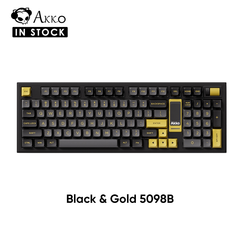 Akko Black & Gold 5098B คีย์บอร์ดไร้สาย, แรกพร้อมหน้าจอ LCD, ติดตั้งปะเก็น, ปุ่มกดย้อมสี PBT | Shopee Thailand