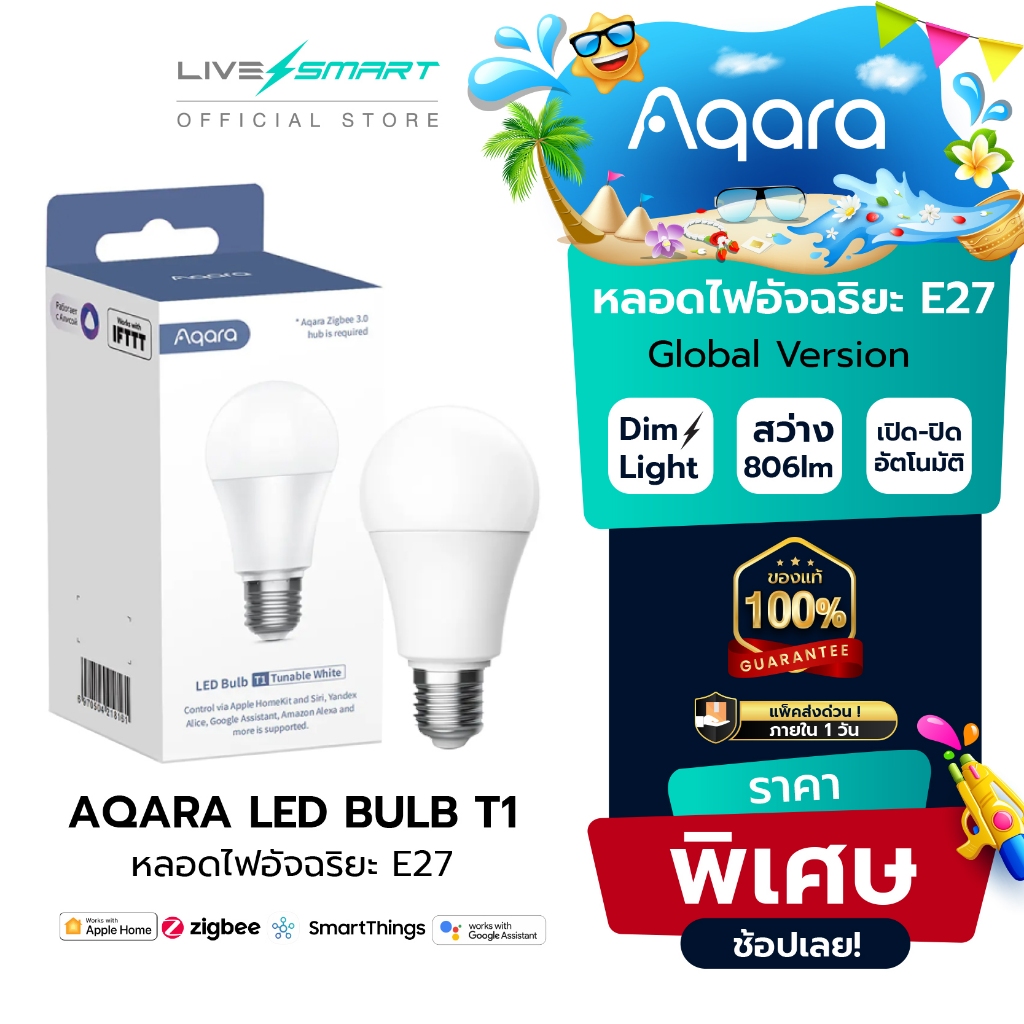 AQARA LED Bulb T2 E27 หลอดไฟอัจฉริยะ Thread Zigbee สำหรับ HomeKit Google Alexa สำหรับบ้าน SmartHome | Shopee Thailand