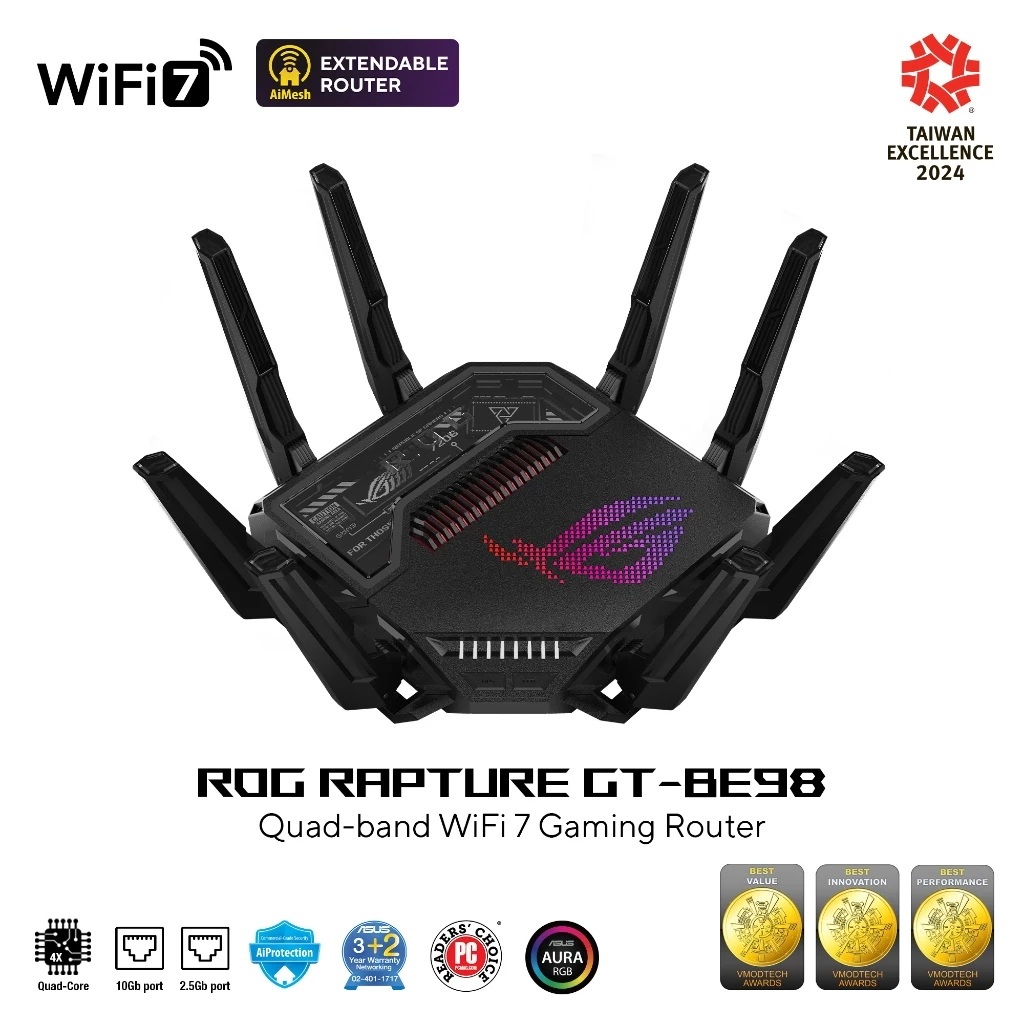 ROUTER (เร้าเตอร์) ASUS ROG RAPTURE (GT-BE98) - QUAD-BAND WIFI 7 GAMING ROUTER | Shopee Thailand