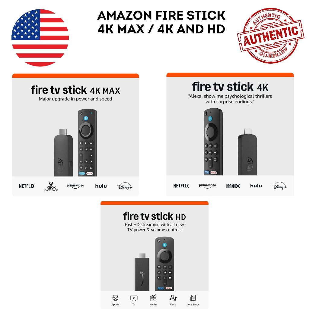 Amazon Fire TV Stick (4K Max, 4K Plus / HD) streaming device (Wi-Fi 6E, 6 or 5), free live tv without cable or satellite | Shopee Thailand