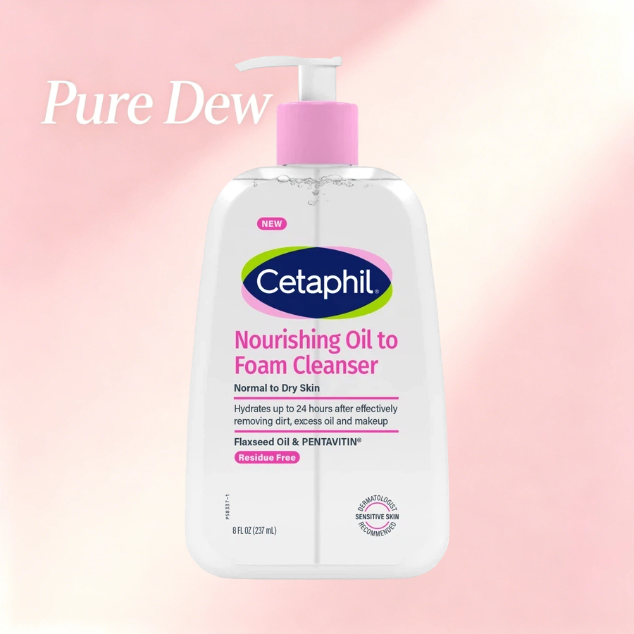 Cetaphil Nourishing Oil‐to‐Foam Cleanser 237mL, 24H Hydrating Gentle Makeup-Removing Wash for Dry-Normal Sensitive Skin