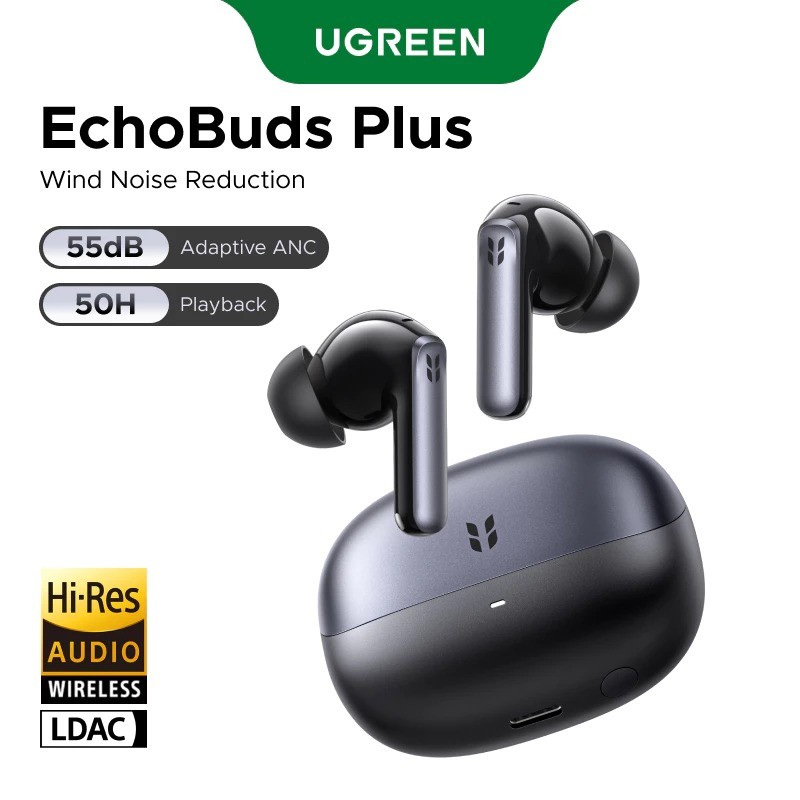UGREEN EchoBuds Plus Earbuds 55dB Adaptive ANC 50H ชุดหูฟัง Playback ไมโครโฟน 6 ตัว AI Call รองรับการเชื่อมต่ออุปกรณ์คู่ IPX5 in-ear TWS | Shopee Thailand