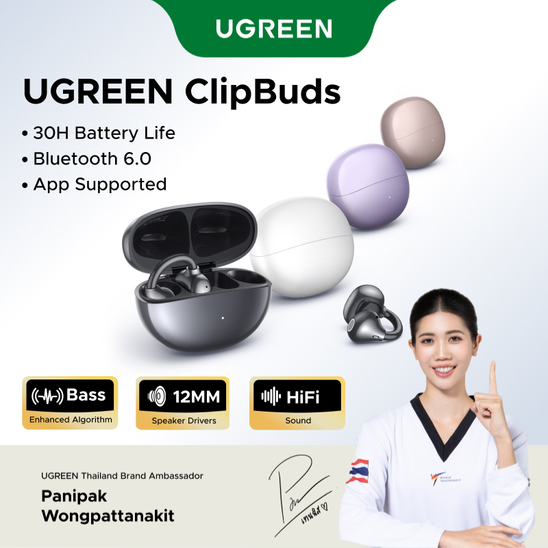 UGREEN ClipBuds หูฟังไร้สายบลูทูธแบบเปิดหู 6.0 Hi-Fi 12 มม. รองรับ UGREEN APP หูฟัง Bio-Diaphragm IPX5