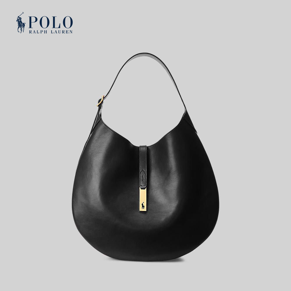 Polo Ralph Lauren กระเป๋าผู้หญิง Polo ID Calfskin Large Shoulder Bag รุ่น WAPOBAG02V20007 สีดำ | Shopee Thailand