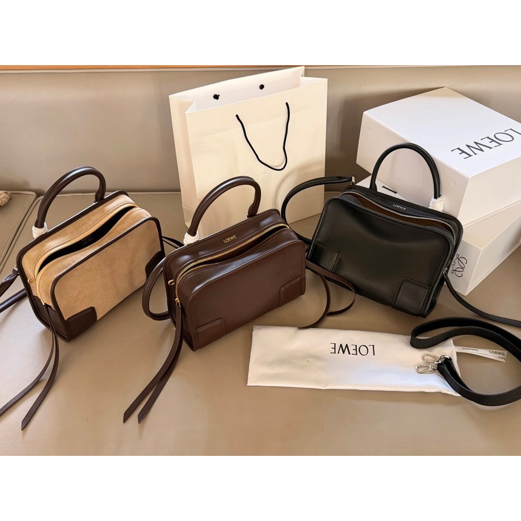 LOEWE Amazona 180 Letter Printing Gold Hardware Accessories Cow Leather Shoulder Crossbody Handbag Small Dark Maroon หลากสี | Shopee Thailand