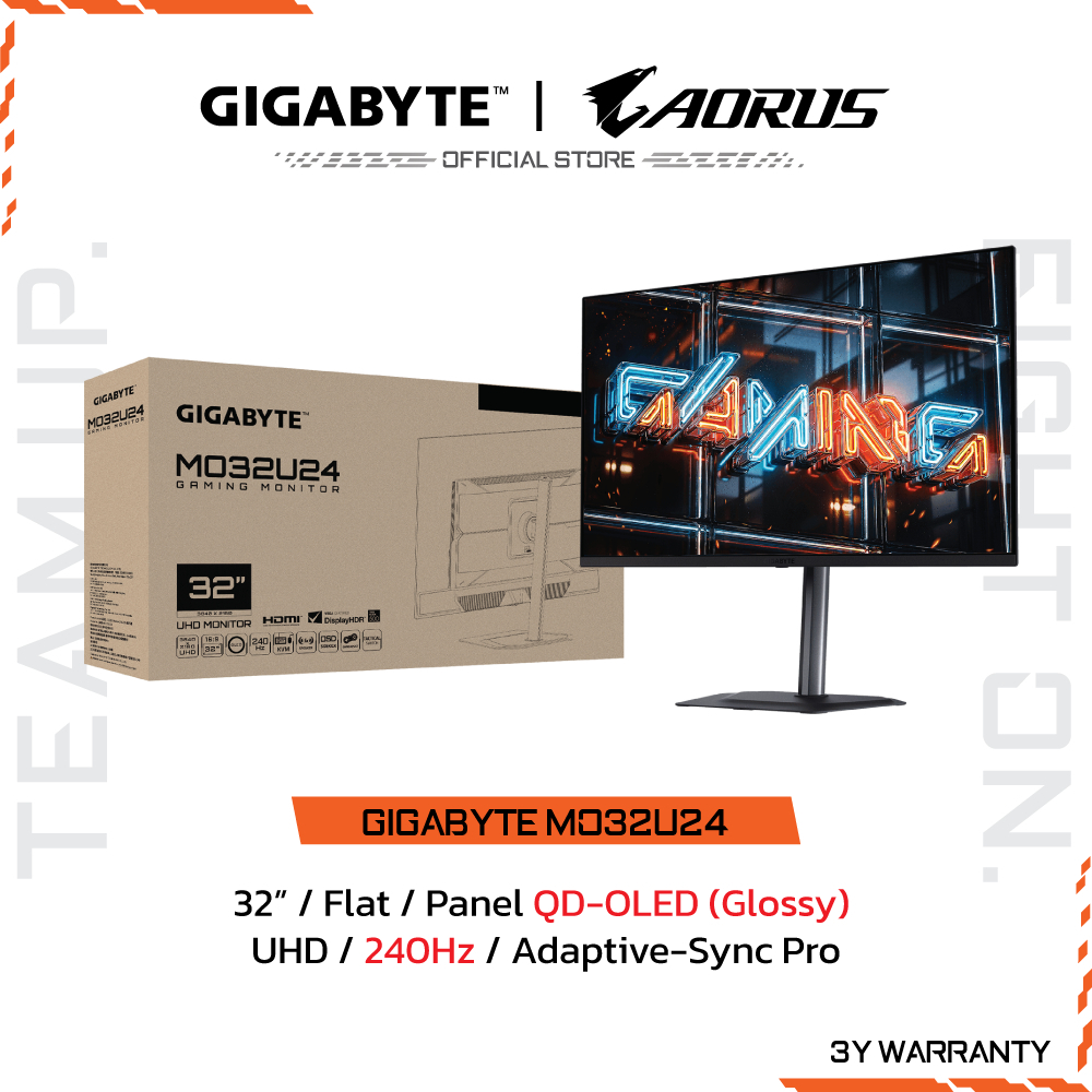 GIGABYTE AORUS MO32U24 Gaming Monitor (จอมอนิเตอร์) | 31.5" UHD | QD-OLED | 0.03ms | 240Hz | Adaptive-Sync Pro | Shopee Thailand