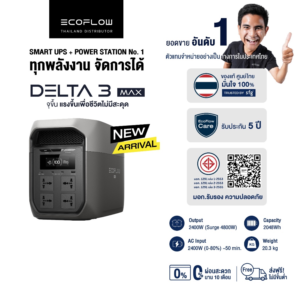 EcoFlow DELTA 3 Max Portable Power Station แบตเตอรี่สำรอง อเนกประสงค์ พกพา พาวเวอร์สเตชั่น