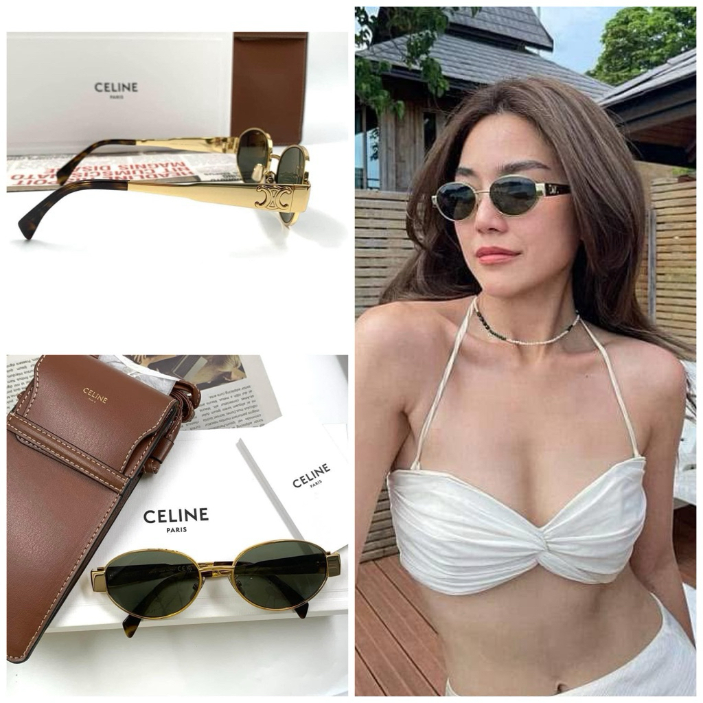 Celine Sunglasses - แว่นกันแดด รุ่น Triomphe Metal 01 CL40235U Gold ของแท้ มือ1💯 พร้อมอุปกรณ์ครบ