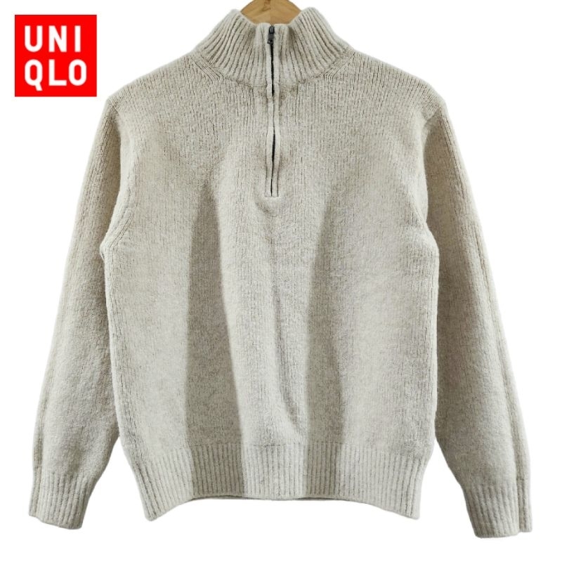 เสื้อสเวตเตอร์ Souffle Yarn Half Zip แบรนด์ Uniqlo. (หน้าผ้า 38-40") | Shopee Thailand