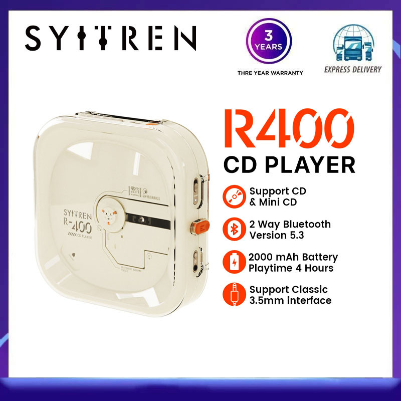 SYITREN R400 เครื่องเล่น CD พร้อมปลอกแบตเตอรี่ 2000 mAh 2 Way Bluetooth 5.3 รองรับ CD & Mini CD & 3.5 อินเทอร์เฟซ | Shopee Thailand