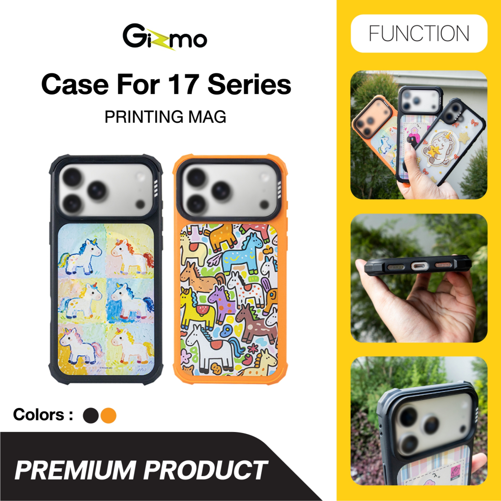 Gizmo Metal Black Printing with Mag Case ใช้กับ iPhone 17/Pro/Pro Max กันกระแทกดีไซน์พรีเมียม | Shopee Thailand