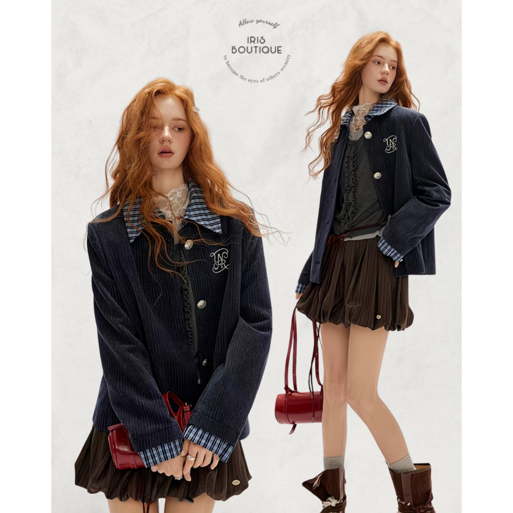 IRIS BOUTIQUE 26ss IRIS.2 IJ83017 Aurora Vintage Jacket แจ็คเก็ตสีเข้มสไตล์วินเทจ ผสมกลิ่นอายคลาสสิก