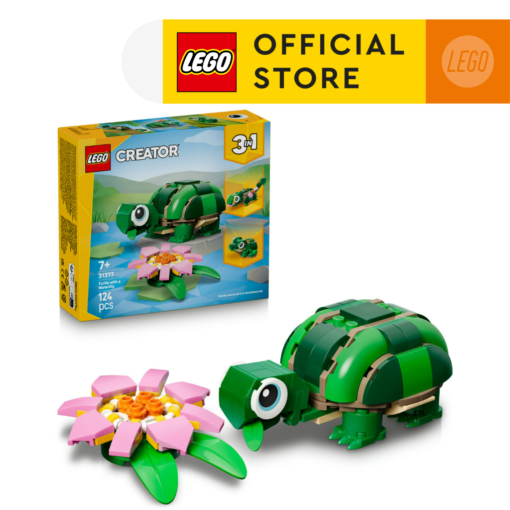 LEGO Creator 3 in 1 31377 Turtle with a Water Lily Flower (124pcs.), Building Blocks, Kids Toy
