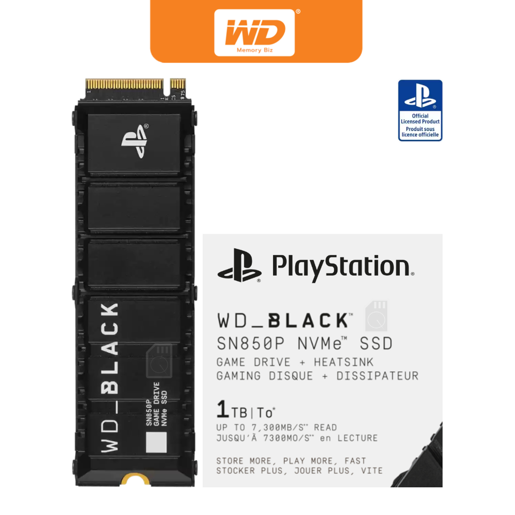 WD SSD Black SN850P 1TB M.2 2280NVMe Pcle 4x4 R 7300 : W 6300 *Heatsink* (WDBBYV0010BNC-WRSN) 5Y