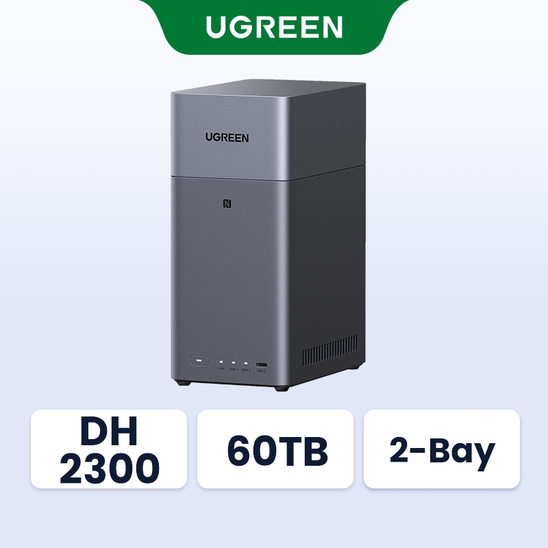 UGREEN NASync DH2300 2-Bay Desktop NAS รองรับความจุ 60TB (Diskless) Remote Access AI Photo Album ระบบที่เป็นมิตรสําหรับผู้เริ่มต้น 4GB LPDDR4X RAM 1GbE 4K HDMI Network Aแนบการจัดเก็บ