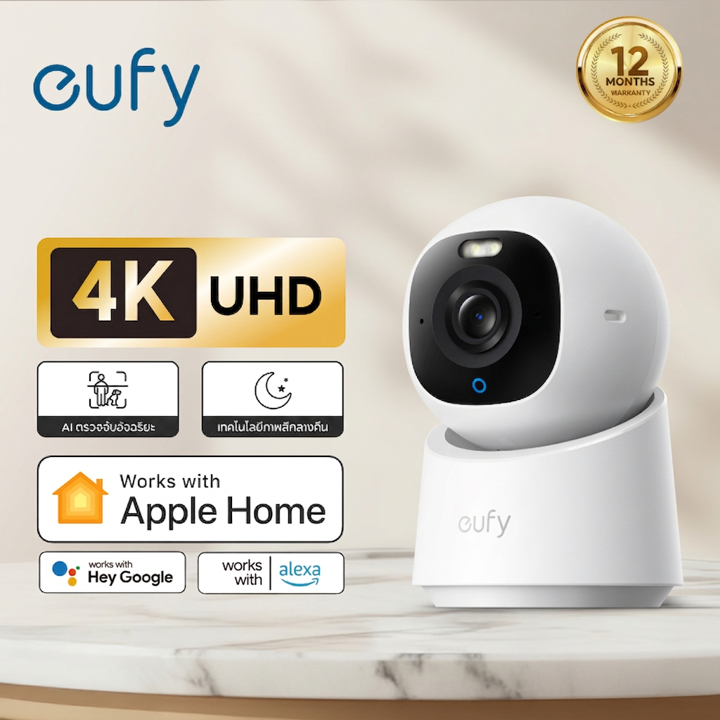 ANKER eufy กล้องอัจฉริยะ E30/C35/C220/S350 กล้องรักษาความปลอดภัยภายในบ้าน, กล้องวงจรปิด 4K, ในร่ม 4K UHD พร้อมการตรวจจับ, 360° พาโนรามา การติดตามอัจฉริยะ AI