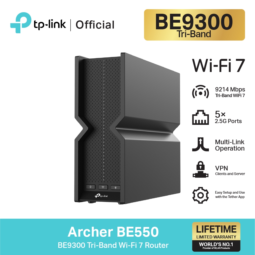TP-Link Archer BE550 เราเตอร์ไวไฟ7 BE9300 Tri-Band Wi-Fi 7 Router ดาวน์โหลดไฟล์ด้วยความเร็วสูงได้ ไม่มีสะดุด