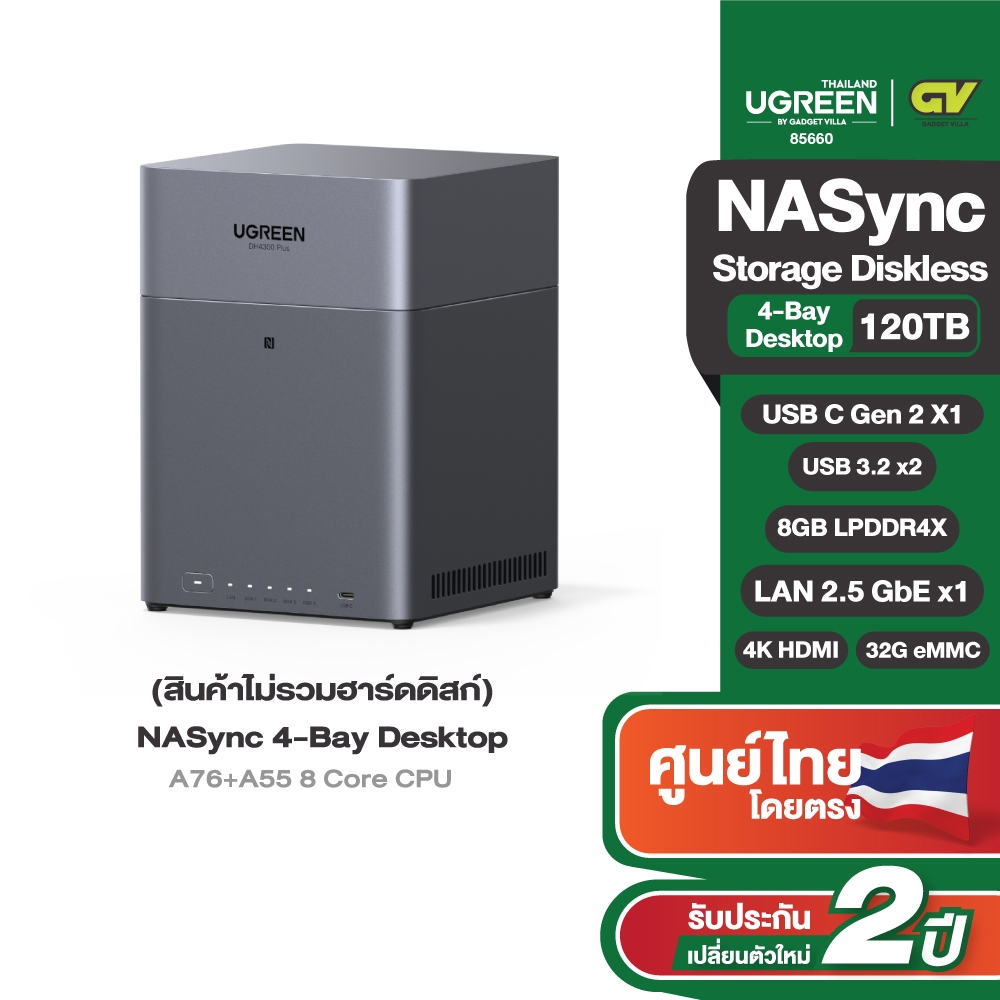 UGREEN NAS เก็บข้อมูลสูงสุด 120TB รองรับ 4K | เชื่อมต่อ 2.5GbE + USB 3.2 + Type-C + HDMI 2.0 รุ่น DH4300 Plus