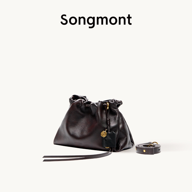 Songmont Gather ชุดคลัทช์ Full-Grain Nappa กระเป๋าถือหนังสําหรับผู้หญิง Drawstring Sling Bag สําหรับผู้หญิง