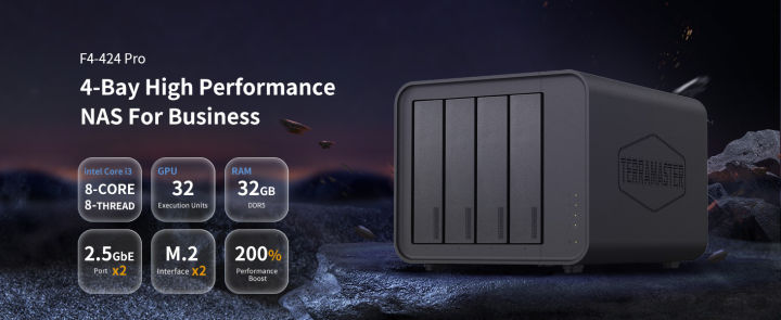 TerraMaster F4-424 Pro NAS Storage - 4Bay Core I3-N305 8-Core 8-Thread CPU, 32GB DDR5 RAM,พอร์ต2.5GbE X 2,ประสิทธิภาพสูงสุดของที่จัดเก็บข้อมูลที่แนบมากับเครือข่ายสำหรับธุรกิจเราปลั๊ก (ไม่ใส่แผ่น) | Lazada Thailand