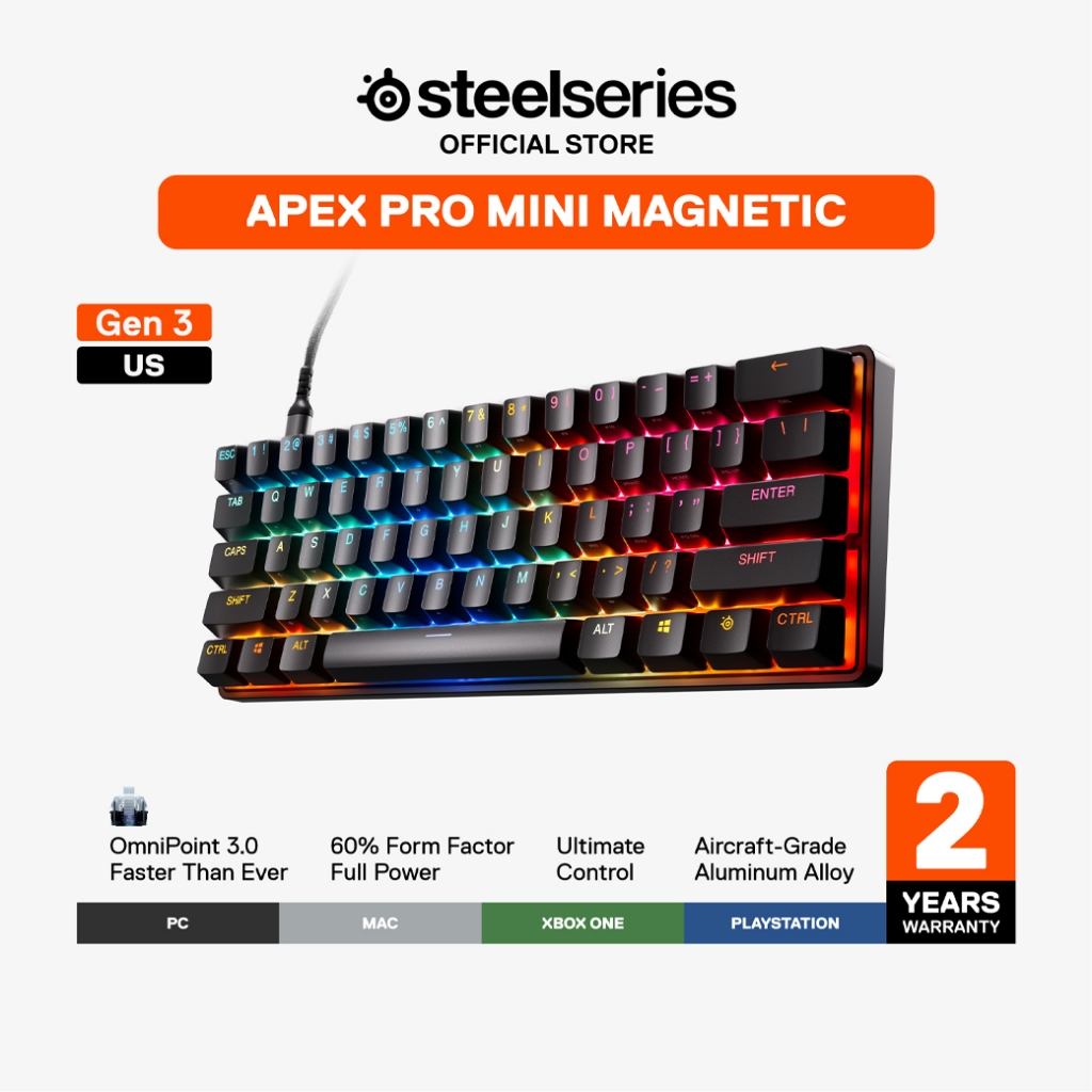 SteelSeries Apex Pro Mini Gen 3 HyperMagnetic Gaming Keyboard คีย์บอร์ดเกมมิ่ง 60% ไฟ RGB