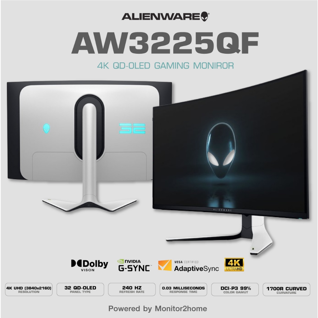 Alienware AW3225QF 32" 4K QD-OLED Gaming Monitor 1700R Curved, 0.03ms, 240Hz, Dolby Vision - 3Yrs Warranty | Shopee Thailand